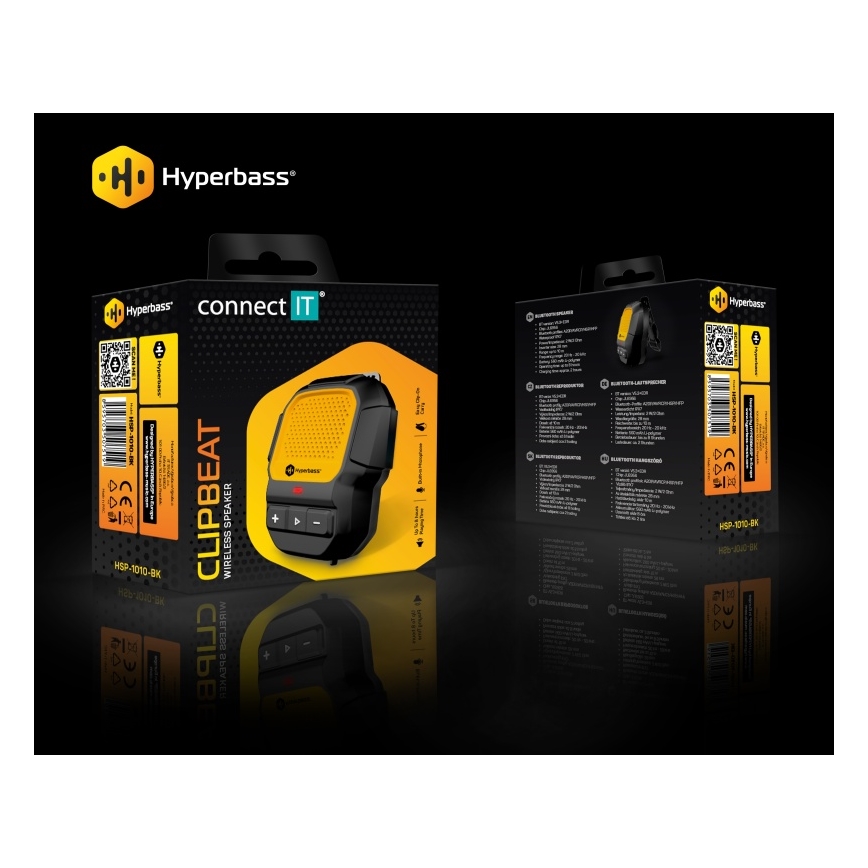 CONNECT IT HSP-1010-BK - Trådlös högtalare med mikrofon ClipBEAT 2W/5V 560 mAh IPX7 svart/gul
