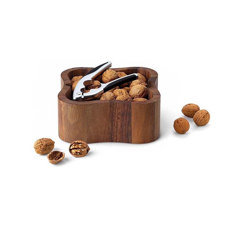 Continenta C4895 - Bowl för nuts with a nutcracker 24,5x24,5x8 cm valnötsträ