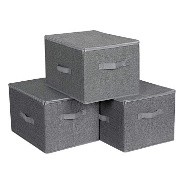 CURAN förvaringsbox med dragkedja, 3-pack, grå