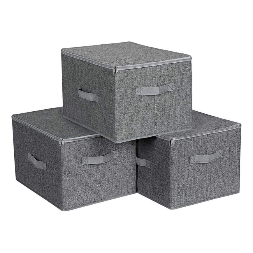 CURAN förvaringsbox med dragkedja, 3-pack, grå