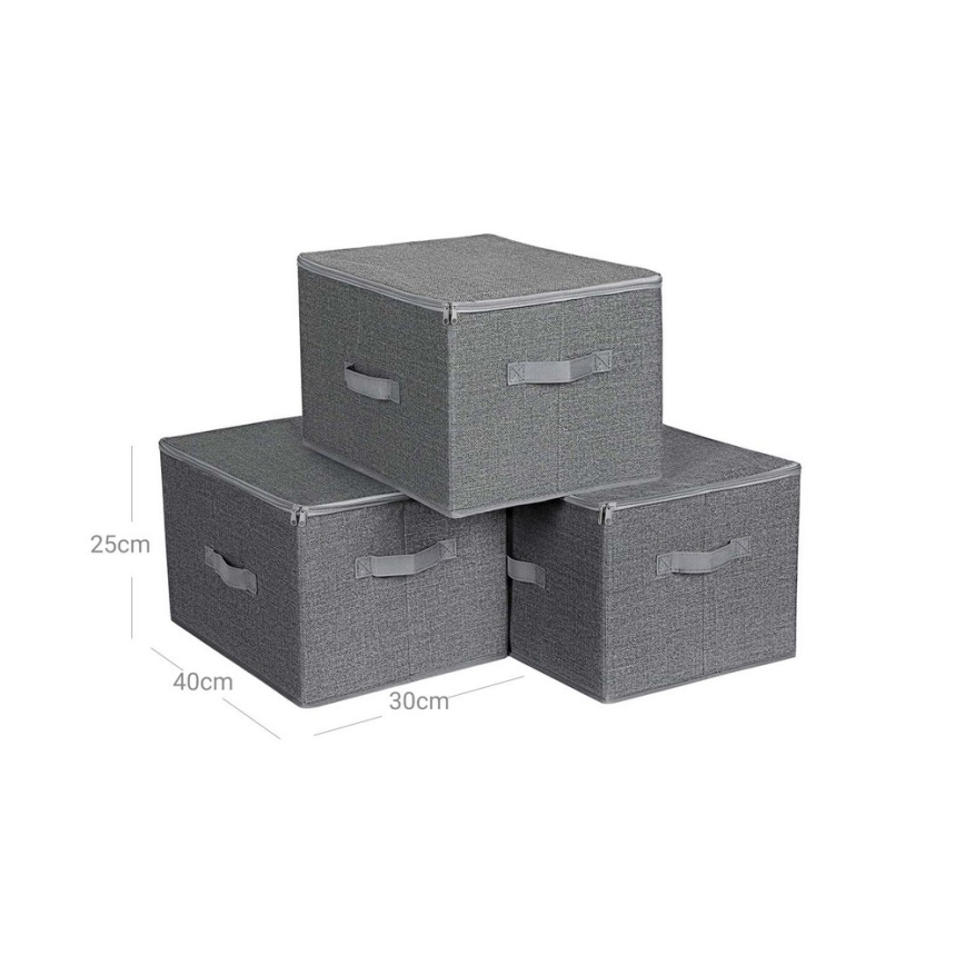CURAN förvaringsbox med dragkedja, 3-pack, grå