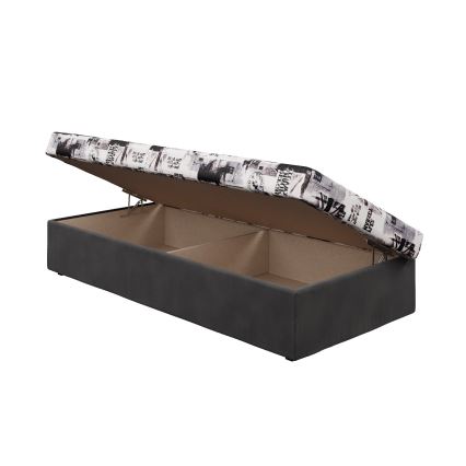 Dagbädd med resårmadrass och förvaringsutrymme NOE 90x200 grå/svart