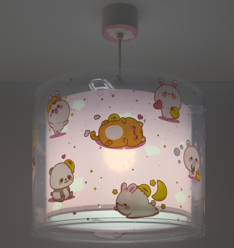 Dalber 41762S - Taklampa för barn KAWAII FRIENDS 1xE27/15W/230V rosa