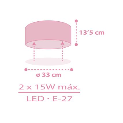 Dalber 42006S - Takbelysning för barn COLOR LIGHT 2xE27/15W/230V rosa