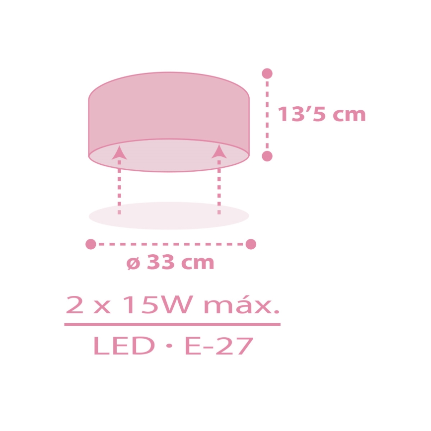 Dalber 42006S - Takbelysning för barn COLOR LIGHT 2xE27/15W/230V rosa