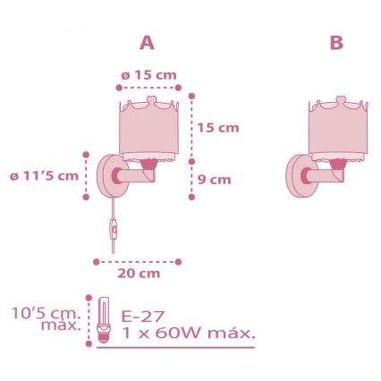 Dalber 61109 - Vägglampa för barn  LITTLE QUEEN 1xE27/60W/230V