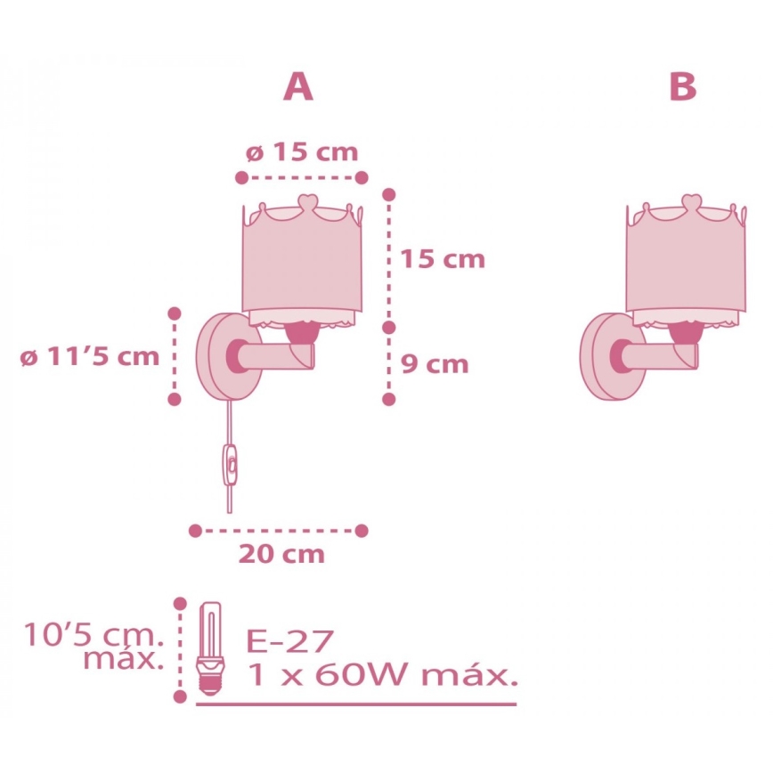Dalber 61109 - Vägglampa för barn  LITTLE QUEEN 1xE27/60W/230V