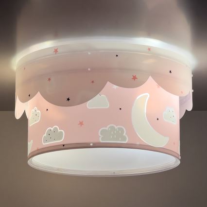 Dalber 61236S - Takbelysning för barn MOON 2xE27/60W/230V rosa