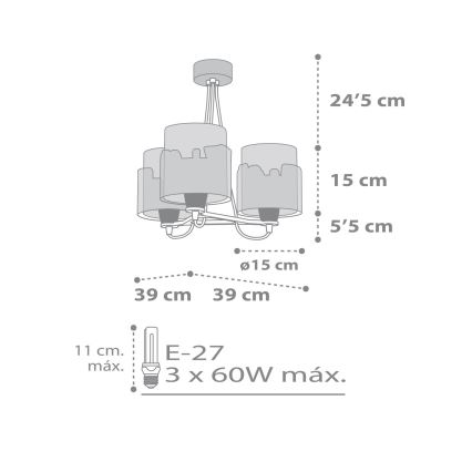 Dalber 61687 - Ljuskrona Barn BABY TRAVEL 3xE27/60W/230V