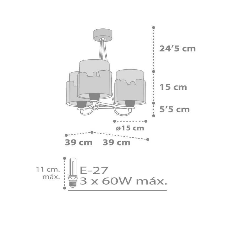 Dalber 61687 - Ljuskrona Barn BABY TRAVEL 3xE27/60W/230V