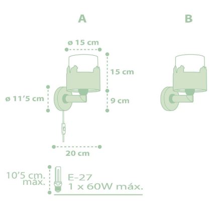 Dalber 61719H - Vägglampa för barn  SWEET LOVE 1xE27/60W/230V grön
