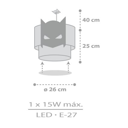 Dalber 61802 - Ljuskrona för barn DARK HERO 1xE27/15W/230V