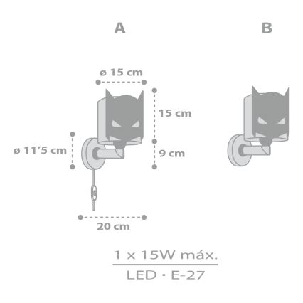 Dalber 61809 - Väggbelysning för barn DARK HERO 1xE27/15W/230V