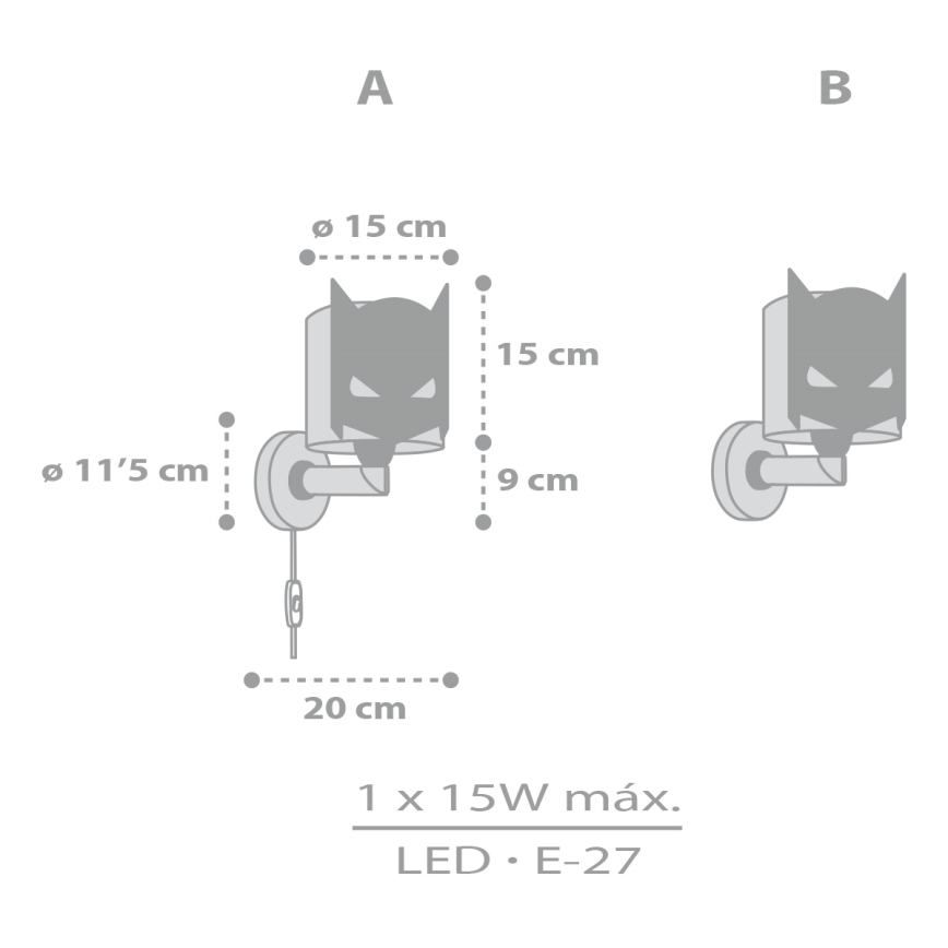 Dalber 61809 - Väggbelysning för barn DARK HERO 1xE27/15W/230V