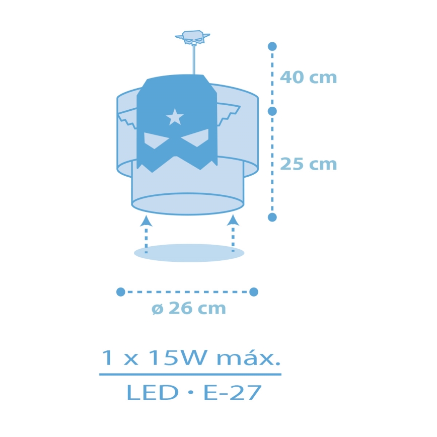 Dalber 61812 - Ljuskrona för barn BLÅ HERO 1xE27/15W/230V