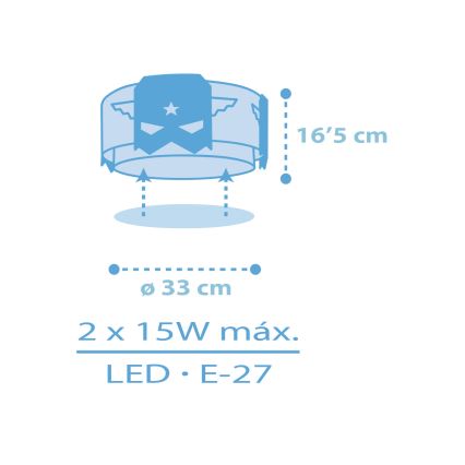 Dalber 61816 - Takbelysning för barn BLÅ HERO 2xE27/15W/230V