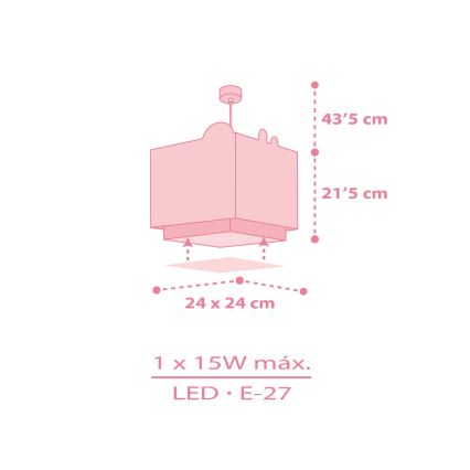 Dalber 63112S - Takkrona för barn  JUNGLE 1xE27/15W/230V rosa 