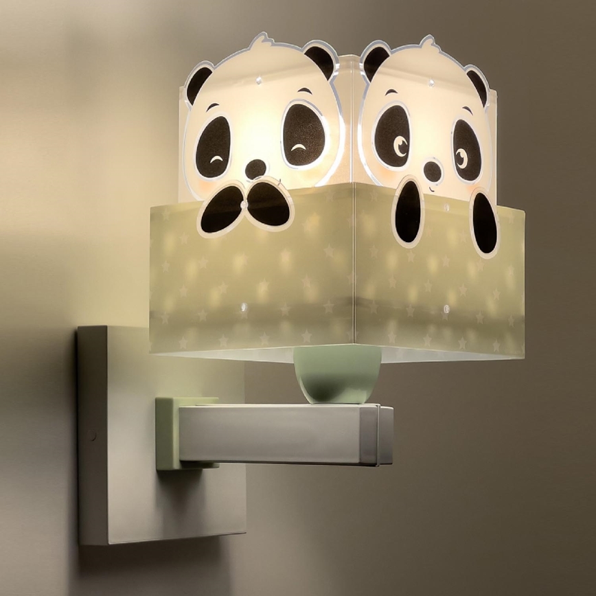 Dalber 63169H - Vägglampa för barn  PANDA 1xE27/60W/230V grön