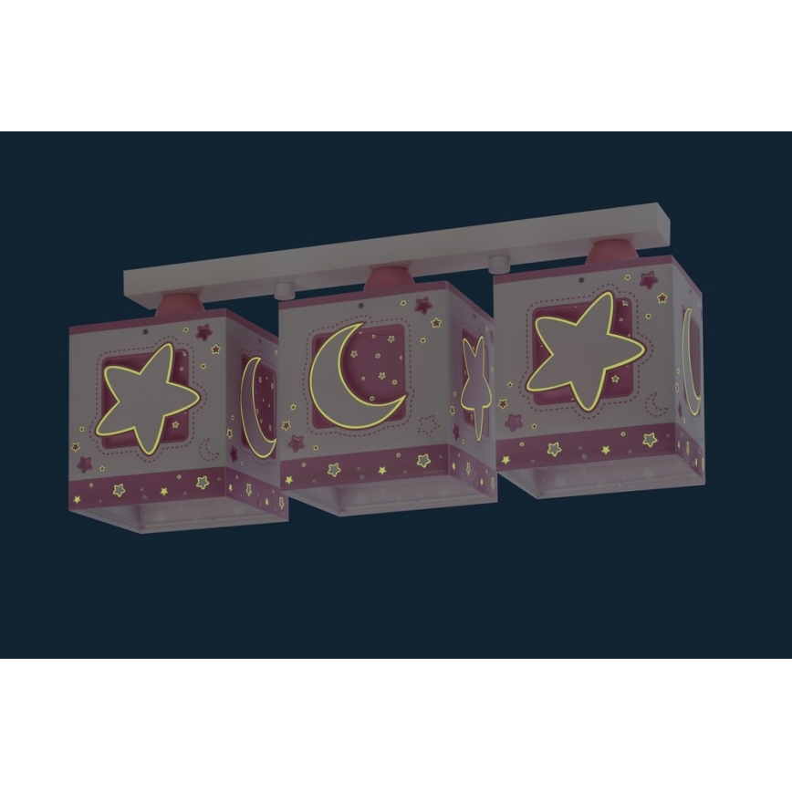 Dalber 63233NS - Barn Takbelysning MOON ljus 3xE27/60W/230V rosa