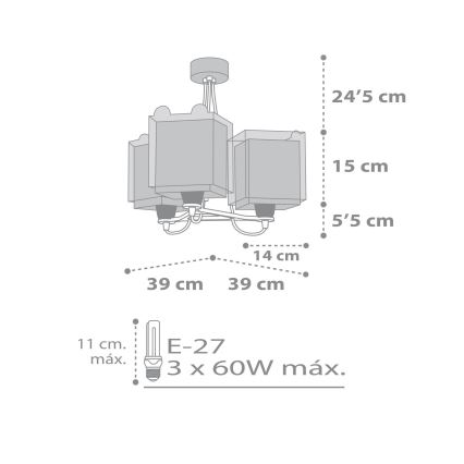 Dalber 64577 - Ljuskrona Barn LITTLE TEDDY 3xE27/60W/230V