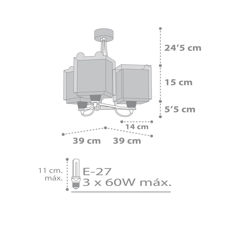 Dalber 64577 - Ljuskrona Barn LITTLE TEDDY 3xE27/60W/230V