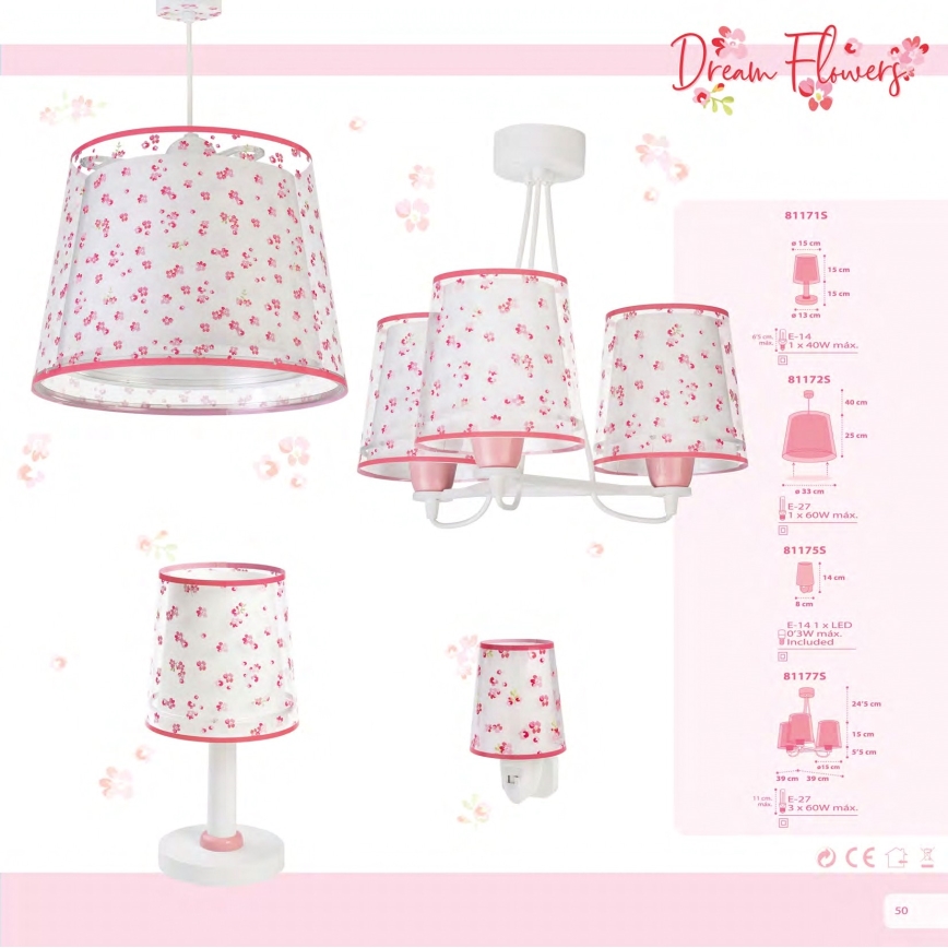 Dalber 81177S - Ljuskrona Barn DREAM FLOWERS 3xE27/60W/230V