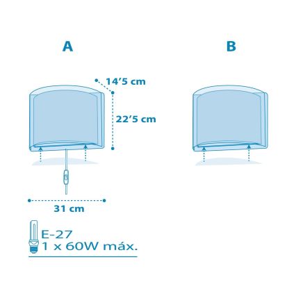 Dalber 81198T - Väggbelysning Barnrum ljus FEELING 1xE27/60W/230V