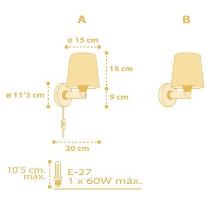 Dalber 82219A - Vägglampa för barn  STAR LIGHT 1xE27/60W/230V gul 