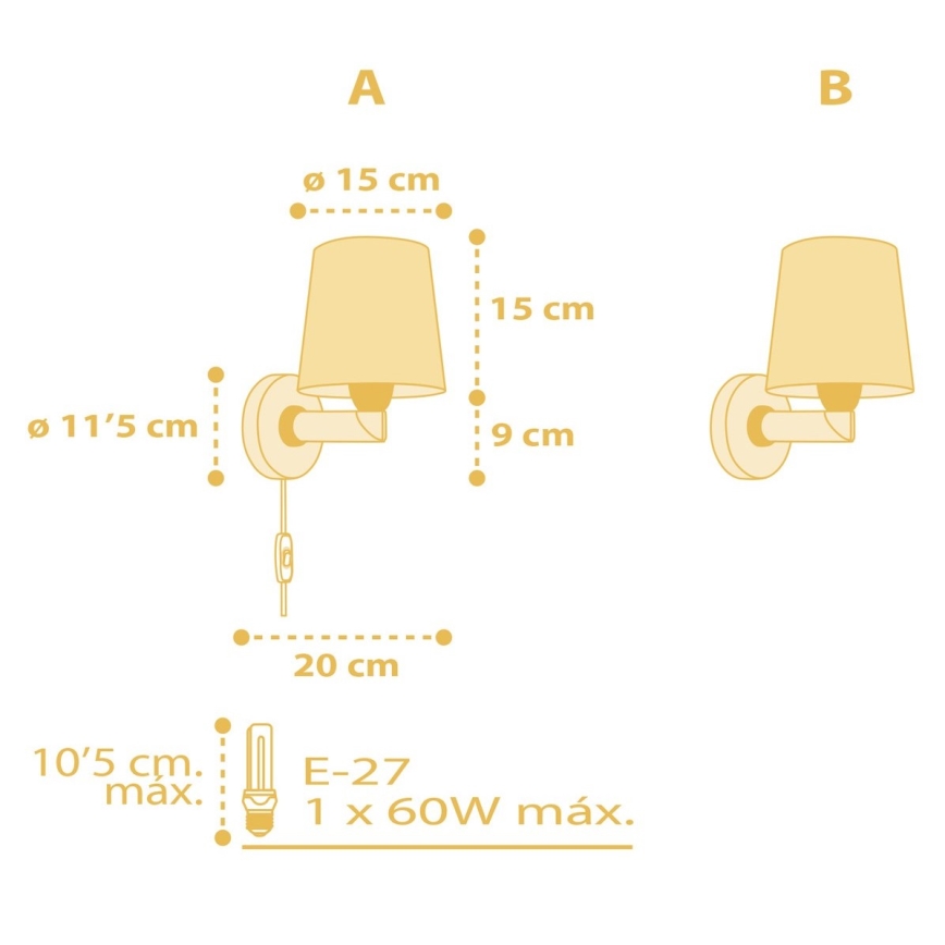Dalber 82219A - Vägglampa för barn  STAR LIGHT 1xE27/60W/230V gul 