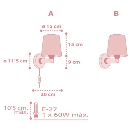Dalber 82219S - Vägglampa för barn  STAR LIGHT 1xE27/60W/230V rosa