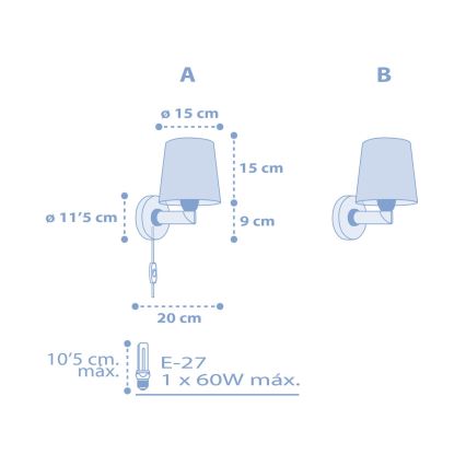 Dalber 82219T - Vägglampa för barn  STAR LIGHT 1xE27/60W/230V blå 
