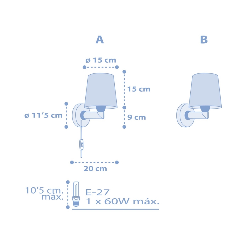 Dalber 82219T - Vägglampa för barn  STAR LIGHT 1xE27/60W/230V blå 