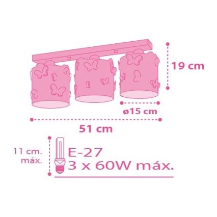 Dalber D-62143 - Barn Takbelysning BUTTERFLY 3xE27/60W/230V