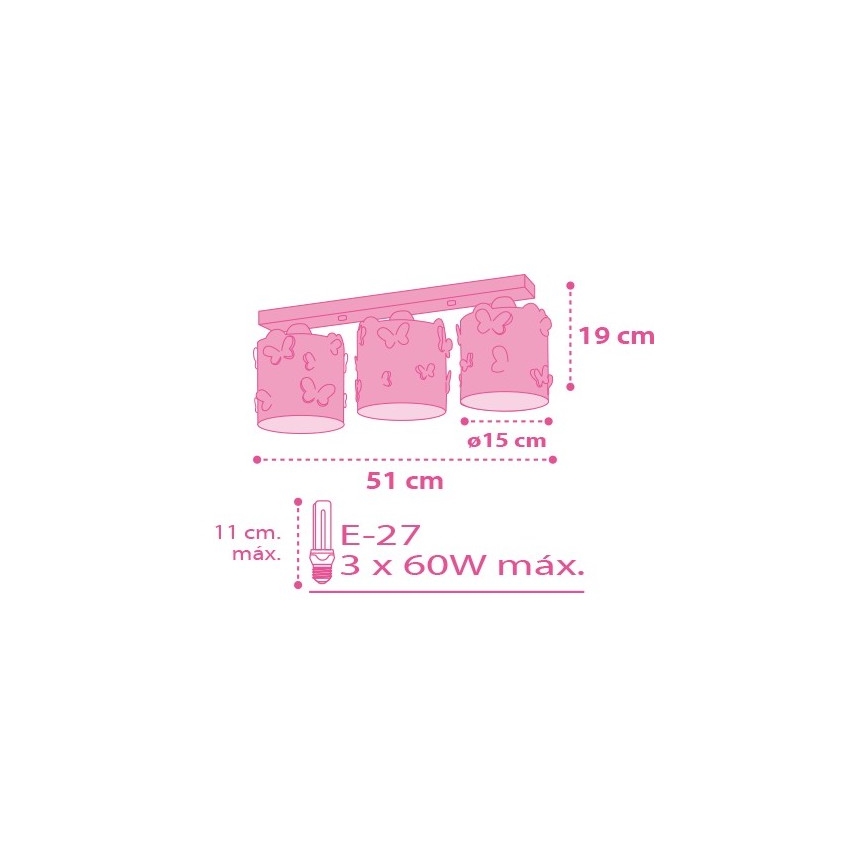 Dalber D-62143 - Barn Takbelysning BUTTERFLY 3xE27/60W/230V