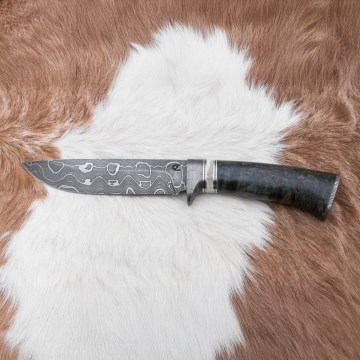 Damaskus jaktkniv 13,8 cm Björk/kamelben