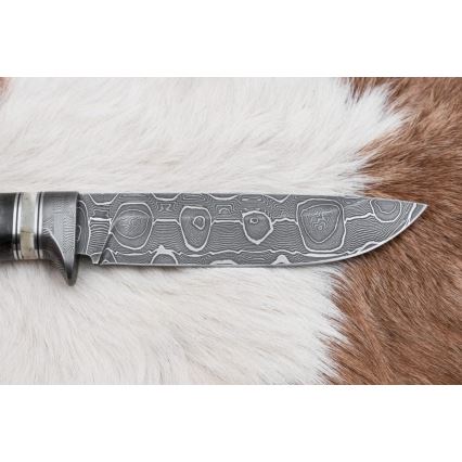 Damaskus jaktkniv 13,8 cm Björk/kamelben