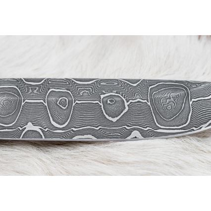 Damaskus jaktkniv 13,8 cm Björk/kamelben