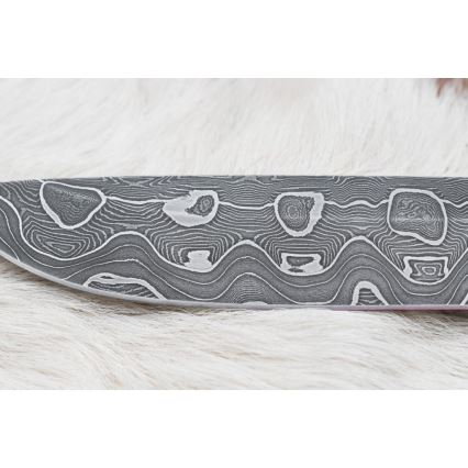 Damaskus jaktkniv 13,8 cm Björk/kamelben