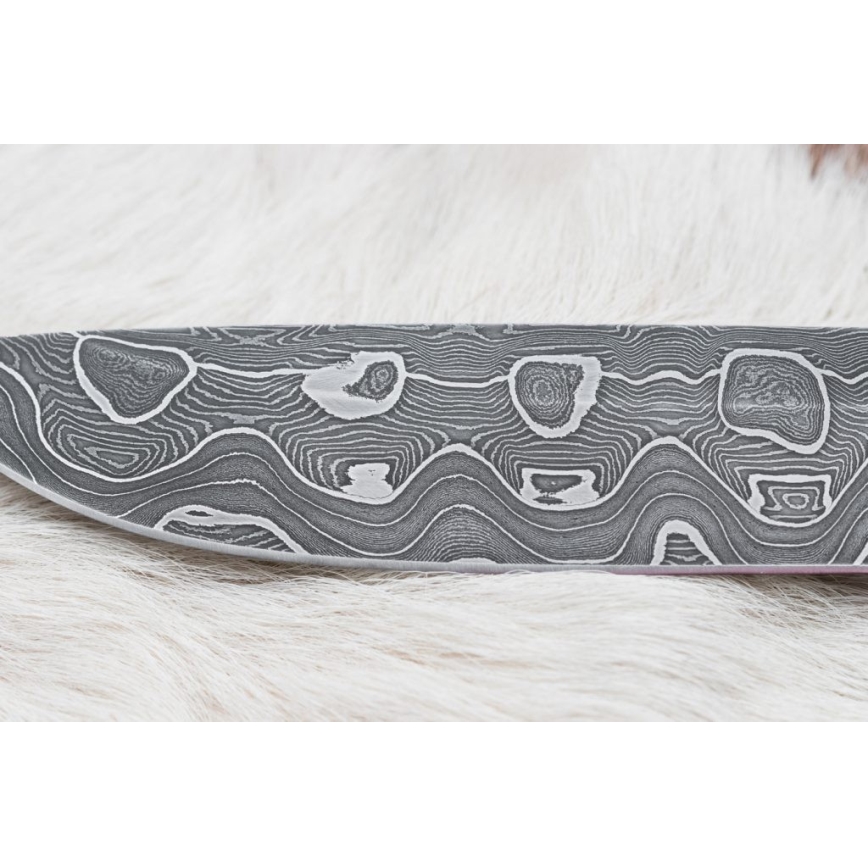 Damaskus jaktkniv 13,8 cm Björk/kamelben