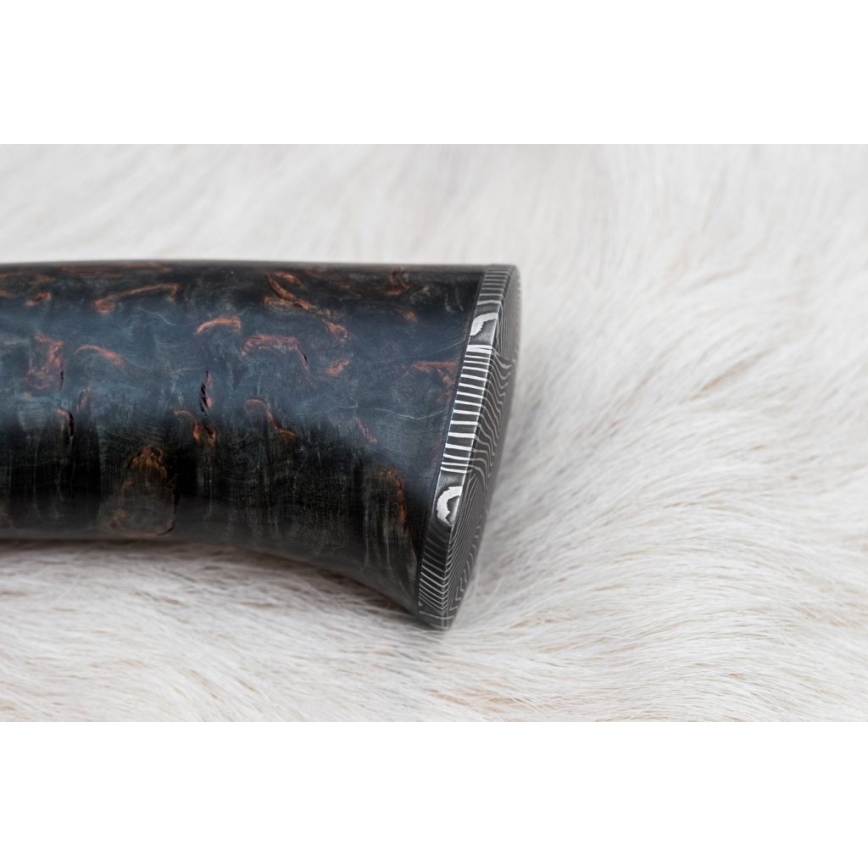 Damaskus jaktkniv 13,8 cm Björk/kamelben