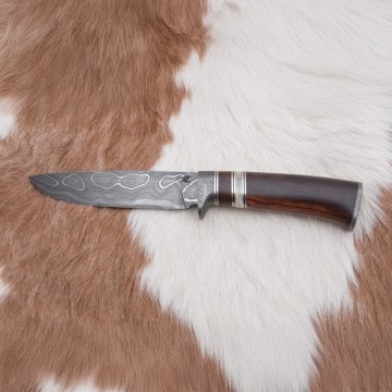 Damaskus jaktkniv 13,8 cm ironwood/buffelben