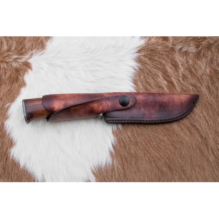 Damaskus jaktkniv 13,8 cm ironwood/buffelben