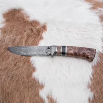 Damaskus jaktkniv 13 cm poplar/ebenholts