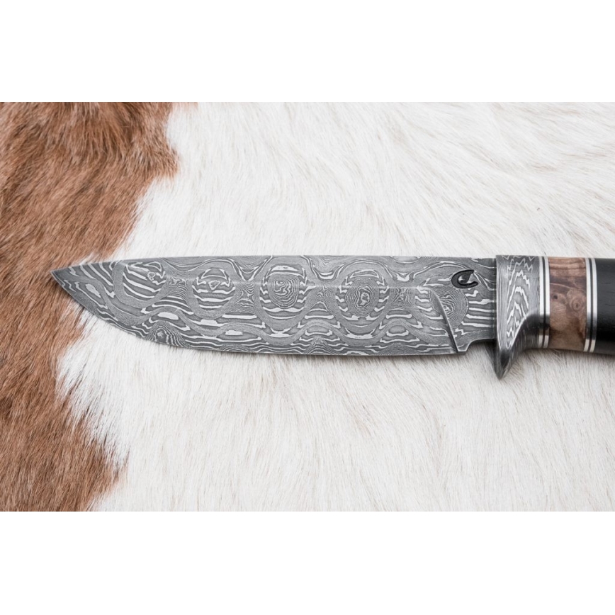 Damaskus jaktkniv 13 cm poplar/ebenholts