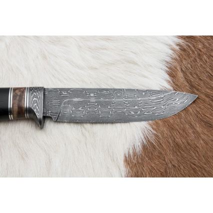 Damaskus jaktkniv 13 cm poplar/ebenholts
