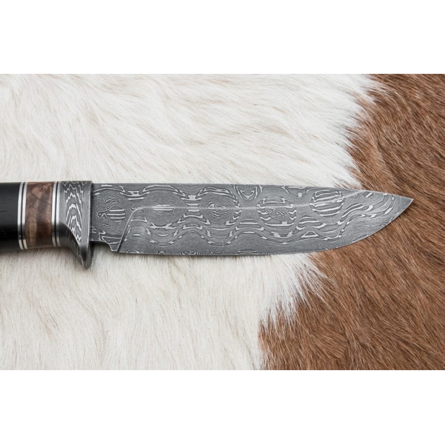 Damaskus jaktkniv 13 cm poplar/ebenholts