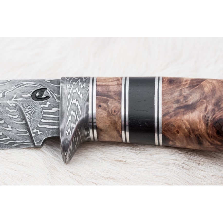Damaskus jaktkniv 13 cm poplar/ebenholts