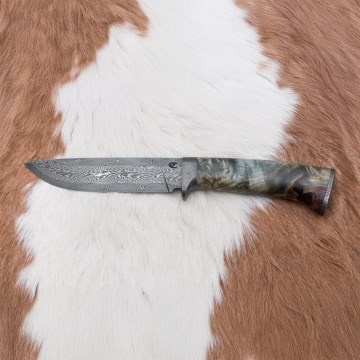 Damaskus jaktkniv 14 cm Kastanjeträd