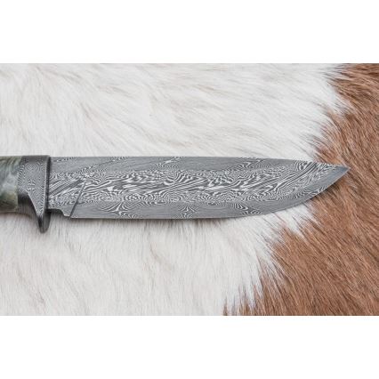 Damaskus jaktkniv 14 cm Kastanjeträd