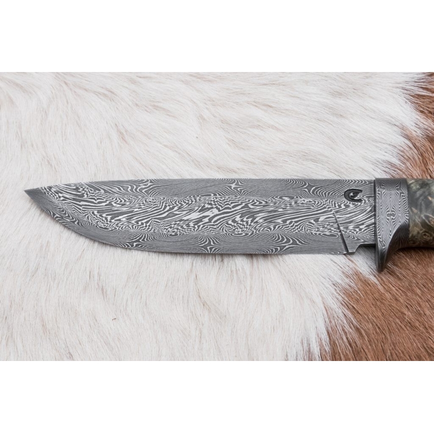 Damaskus jaktkniv 14 cm Kastanjeträd